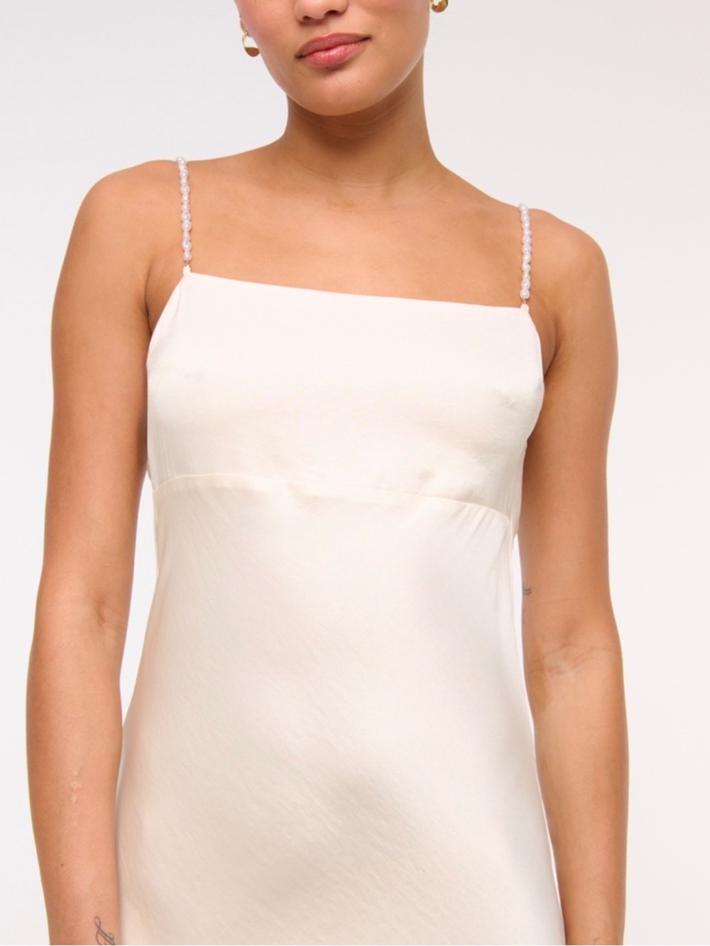 Abercrombie & Fitch Cream Slip Maxi Dress with Beaded Straps - Picture 3 of 10